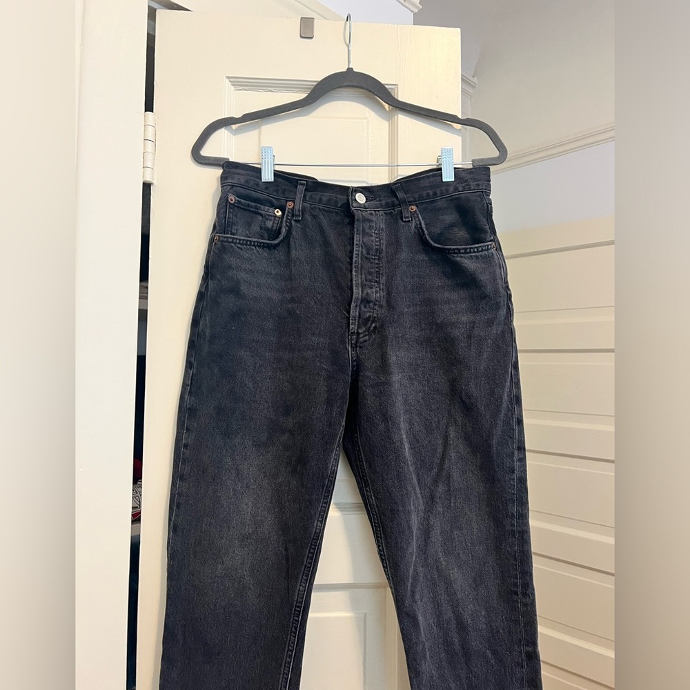 AGOLDE Riley High Rise Straight Crop Black Jeans